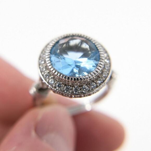 Lab Created Sapphire Halo 2.70 Carat Round Cut Sterling Silver Ring - Picture 1 of 12